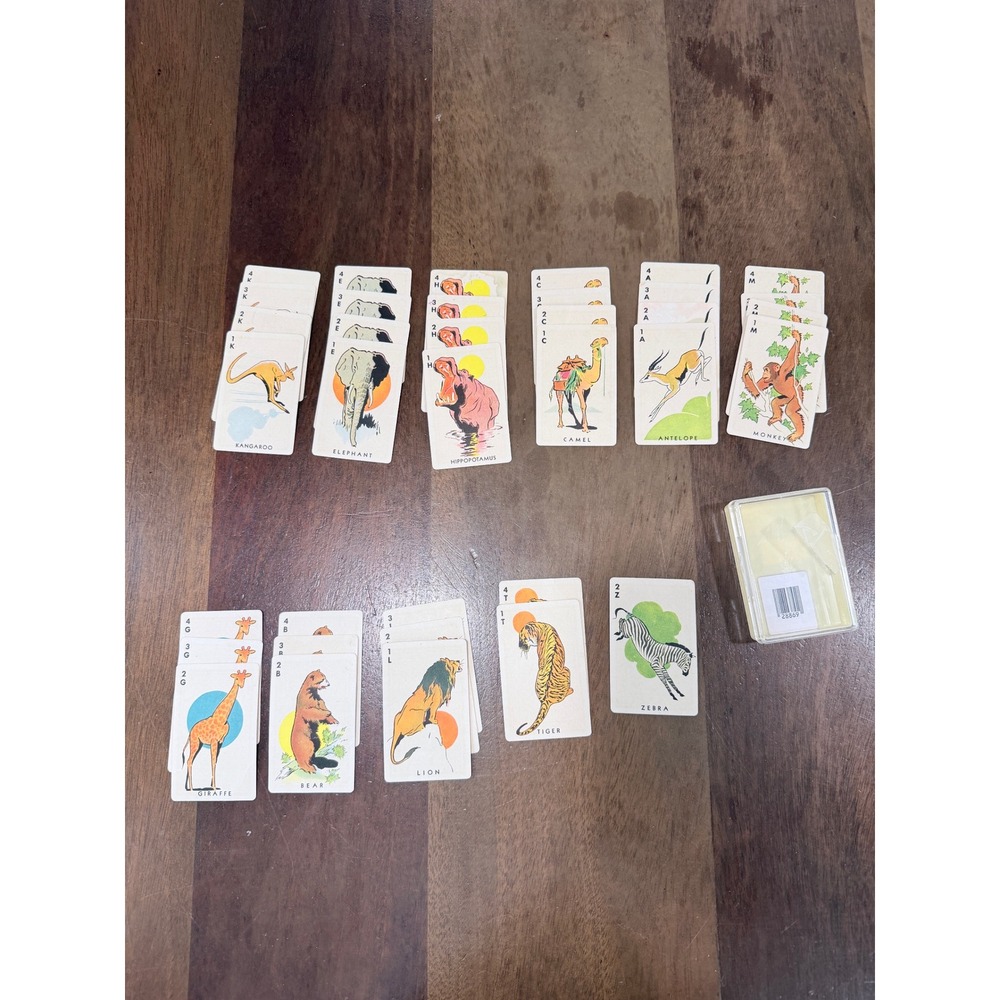 Vintage 1960s Childrens Rummy Card Game Wild Animal Mid-Cen replacement cards